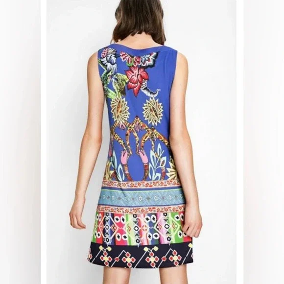 Desigual Octubre Blue Sheath Midi dress Sleeveless Multi Colour Print Medium‎ - Picture 9 of 10